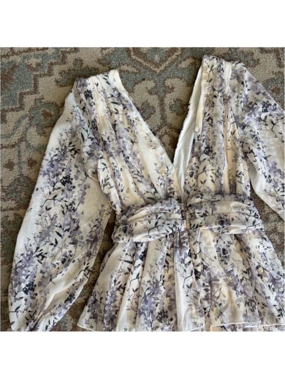 Anne Louise Boutique Layered Maxi Dress Floral on Cream White Ruched Waist 8 - Picture 7 of 10